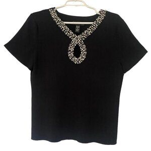 Cable and Gauge, Women's Stone Design Stretch Blouse, Black, Nylon, Viscose.